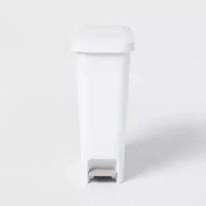 11gal Slim Step Trash Can White Pedal-Operated Lid