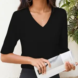 Women's V Neck T Shirts Basic Summer Tees Casual Half Sleeve Tops