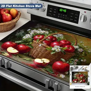 1pc Kitchen Decorative Oven Pad, Farmhouse Apple Basket Pattern, Non-Slip Heat Resistant, Protects Countertop, Adds Cozy Atmosphere