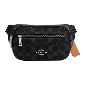 COACH 21 Logo Zipper Denim Crossbody Waist Bag for Men and Women in Black