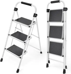 Step Ladder, Folding Step Stool with Wide Anti-Slip Pedal, Sturdy Steel Ladder, Convenient Handrail, Lightweight, Portable Steel Step Stool