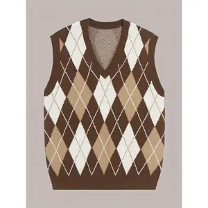 Stylish Plaid Knit Vest for Men - Sleeveless Sweater with Preppy Style, Casual Waistcoat Design, Soft and Cozy Fabric, Perfect for Fall and Winter
