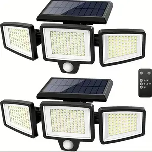 2-Set Solar Outdoor Motion Sensor LED Lights, Adjustable 3-Head Wide-Angle Waterproof Solar-Powered Security Lighting for Home Exterior Car Decorative Use