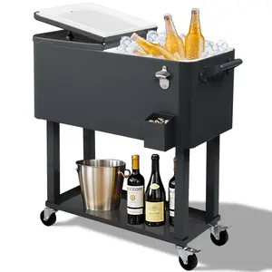 【Summervibes】UBesGoo 80 Quart Patio Cooler Rolling Cooler Ice Chest with Shelf, Wheels and Bottle Opener, Portable Patio Party Drink Cooling Cart