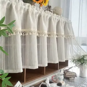 1pc French Style Hollow Out Sheer Curtain, Half-Transparent Embroidered Polyester Drapes, Rod Pocket, All Seasons Home Decor