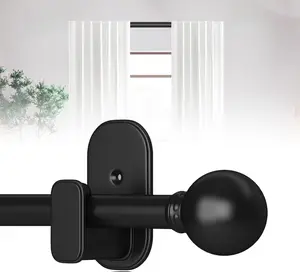 Curtain Rods No Drilling for Windows 32 to 45 Inch:No Drill Small Black Curtain Rod with Adhesive Brackets for Bedroom,5/8" Apartment Renter Friendly Adjustable Drapery Rods Easy Install