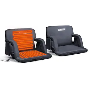 PEXMOR Heated Stadium Seats w/Back Support 3 Level Heating, 5 Reclining Positions Portable Bleacher Chair w/Cushion & Armrest, w/2 Pockets, Carrying Bag, No Battery