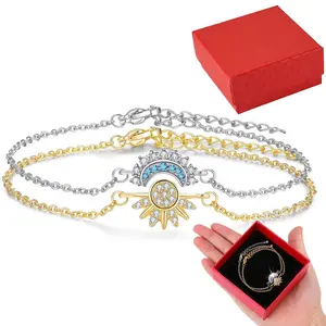 Sun Moon Bracelet Set Stackable Bracelet for Women Men Sparkling Gold Sun Ring/Blue Moon Bracelet Couple Bracelet Matching Bracelet as Friendship Best Friend Jewelry for Women Men Valentine's Day gift