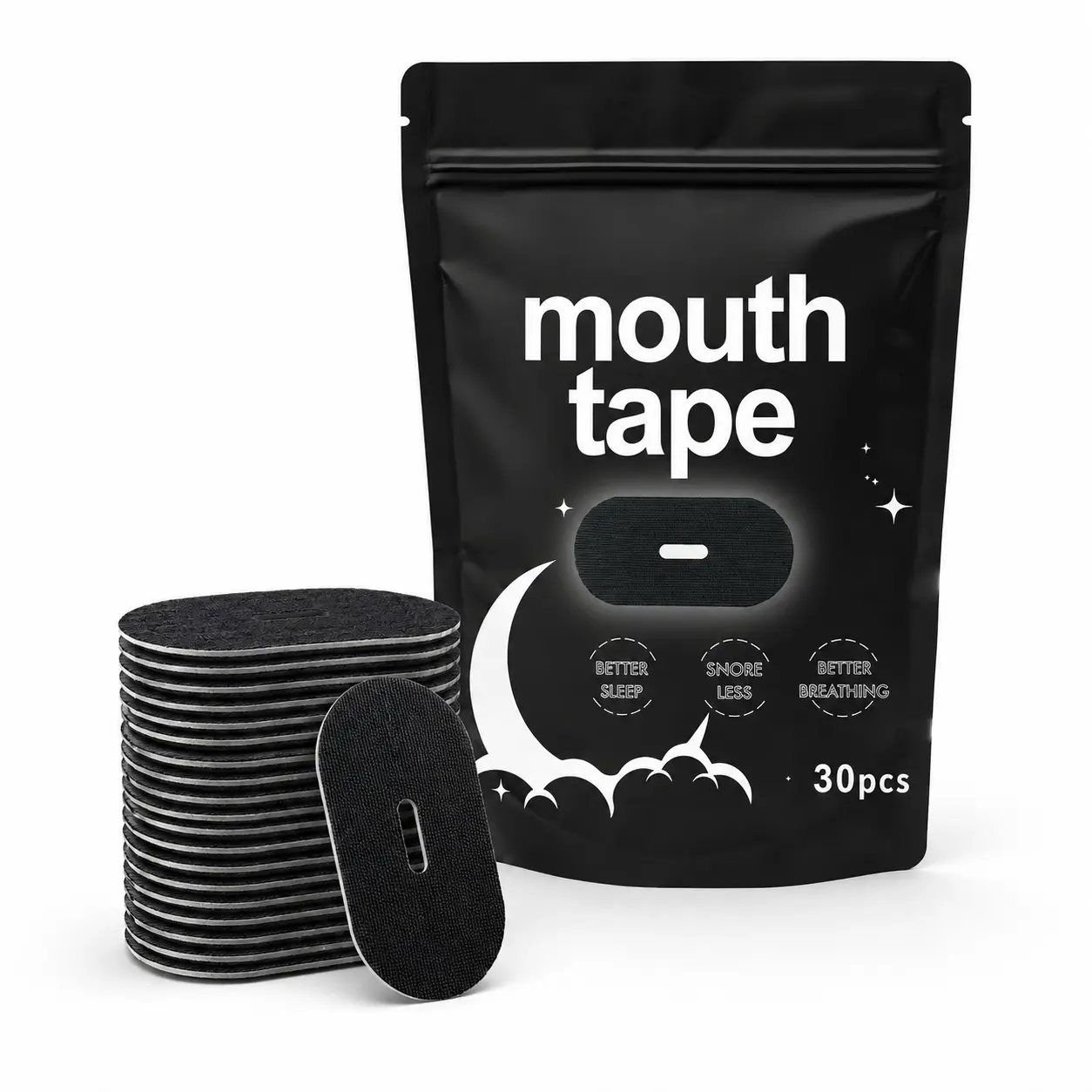 Anti Snore Mouth Tape for Sleeping, Gentle Mouth Closure Strips with Center Breathing Slit, Soft Fabric Sleep Mouth Strips for Adults, Skin-Friendly Adhesive, Mouth Tape for Snoring, Breathable Mouth Tapes, 30 Count, Black, Snore Stopper