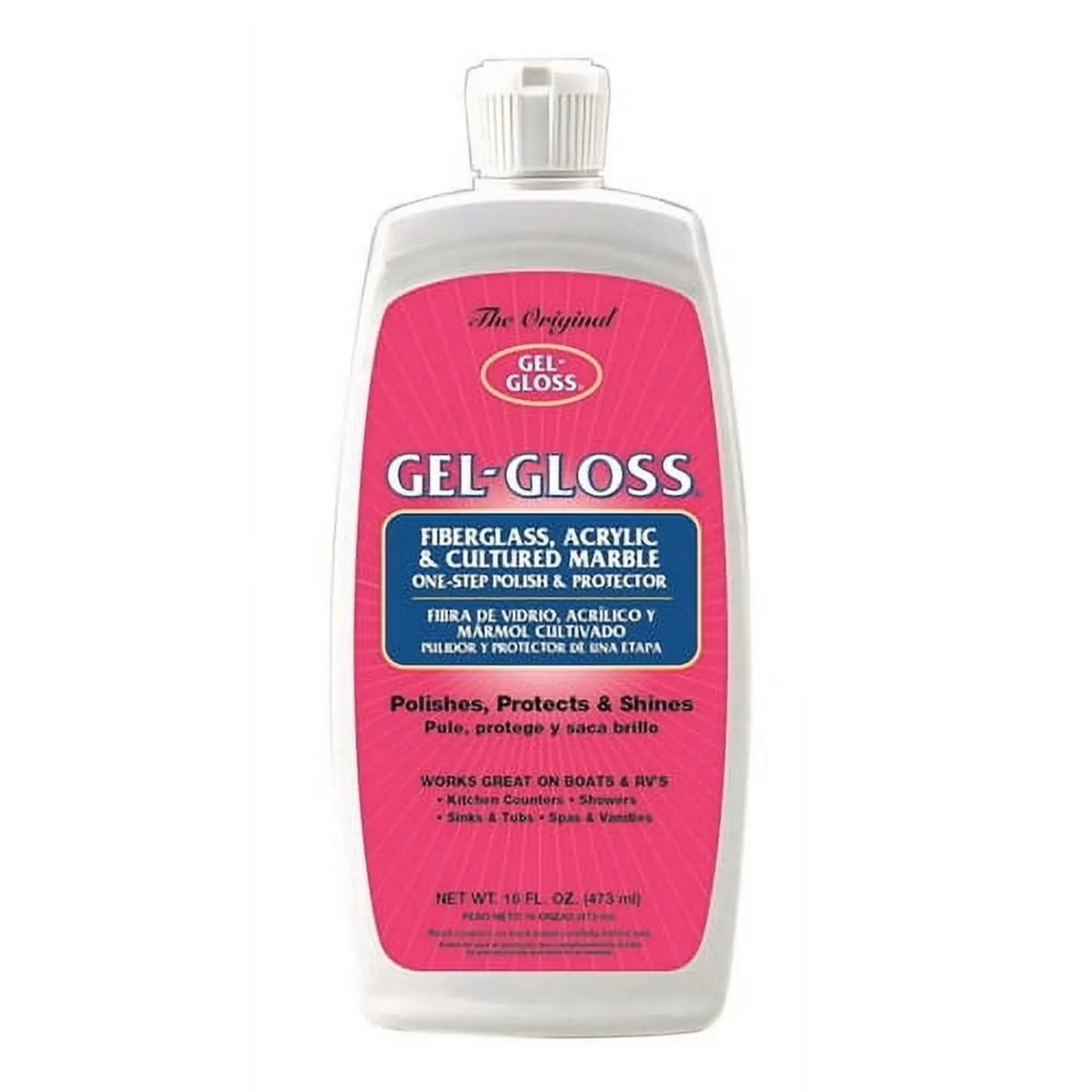 Gel-Gloss Kitchen & Bath Polish and Cleaner for Fiberglass, Acrylic, Marble, Corian, Porcelain, Ceramic, Stainless Steel Sinks-16 oz