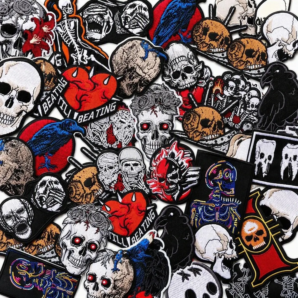 18PCS Gothic Embroidered Iron On Patches Set - Skull Raven Horror Theme DIY Fabric Appliques, Iron Patch Trim & Embellishments for Jackets, Jeans