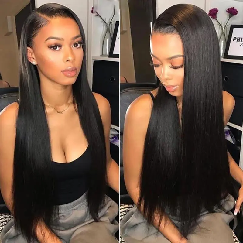 ISEE HAIR Glueless 13x6 HD Lace Front Human Hair, Wear and Go Pre-Cut with Pre-Plucked Natural Hairline, Natural Straight Style, Wigs Human Hair