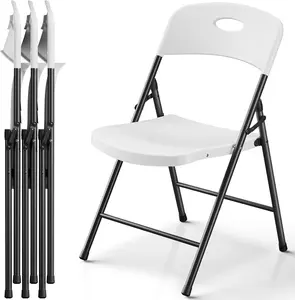 4 Pack White Folding Chairs with Enhanced Iron Frame, Stackable Plastic Folding Chairs for Outside, Indoor, Party, Wedding, Meeting Room, Patio and Garden, Weight Capacity 350 lbs