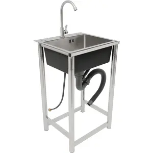 Stainless Steel Utility Sink w/Faucet, Commercial Single Bowl Kitchen Sink Freestanding, Indoor Outdoor Utility Sinks for Laundry Room Garage Shop Bathroom Home Modern
