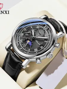 New Fashion Luxury Men's Business Casual Watch, Leather Strap Quartz Watch, Analog Dial, Best Gift for Men Montre Homme, Analog Watches