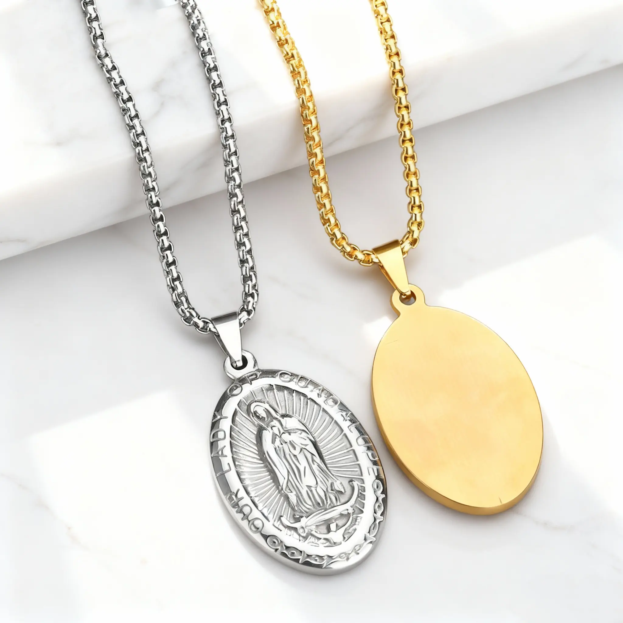 GGIRL Stainless Steel Our Lady of Guadalupe Pendant Necklace 50cm Chain Hypoallergenic & Waterproof Ideal for Daily Wear Mother's Day & Christmas Gift
