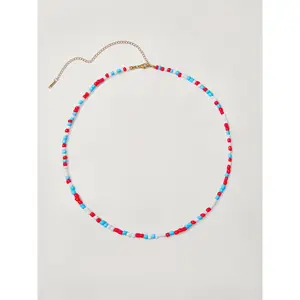 BLOOMCHIC Women's Statement Colorful Energy Decorative Beaded Necklace - Multicolor Interlocking Design, Large, Boho Aesthetic, Fashion Costume Jewelry for Vacation, Summer, Colorful Energy Necklace
