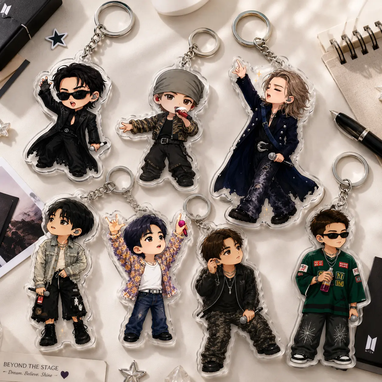 Cute Kpop Chibi Character Acrylic Keychain, Cute Kpop Stars Charm Accessory