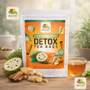 The Healthy Hand Soursop & Ginger Detox Tea Bags - 100% Organic Herbal Supplement with Cinnamon - 30 Tea Bags - US Product