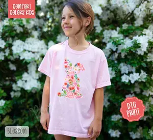 Floral Bunny Comfort Colors Youth Tshirt