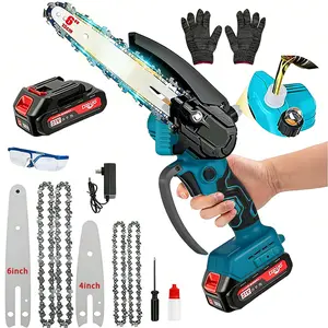 Mini Chainsaw-4+6 Inch Electric Mini Chain Saw Cordless Battery Powered One-Hand Tree Trimming Saw, Portable Gardening Gadgets for Men, Unique Birthday Gifts for Dad Grandpa
