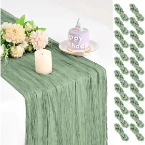 Teruntrue 20 Pack Sage Green Cheesecloth Table Runner 17x108 Inch, Boho Gauze Sheer Fabric Cheese Cloth Table Runners for Wedding Party Bridal Shower Baby Shower Birthday Home Decor Garden Farmhouse