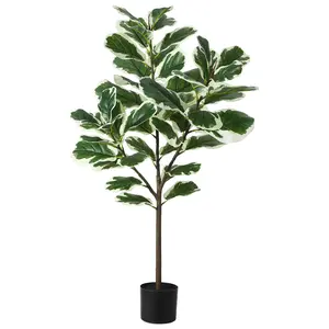 【Christmas Gift】Faux Fiddle Leaf Fig Tree 4Ft Artificial Ficus Lyrata Plant with 46 Fiddle Leaves Potted Tall Fake Plants for Indoor Outdoor Home Office Living Room Decor Housewarming Gift