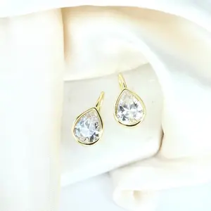 Aquamarine Blue Drop Leverback Earrings 925 Leverback Earrings With Blue Stone Detail Simple Everyday Design Earring in 14k Gold