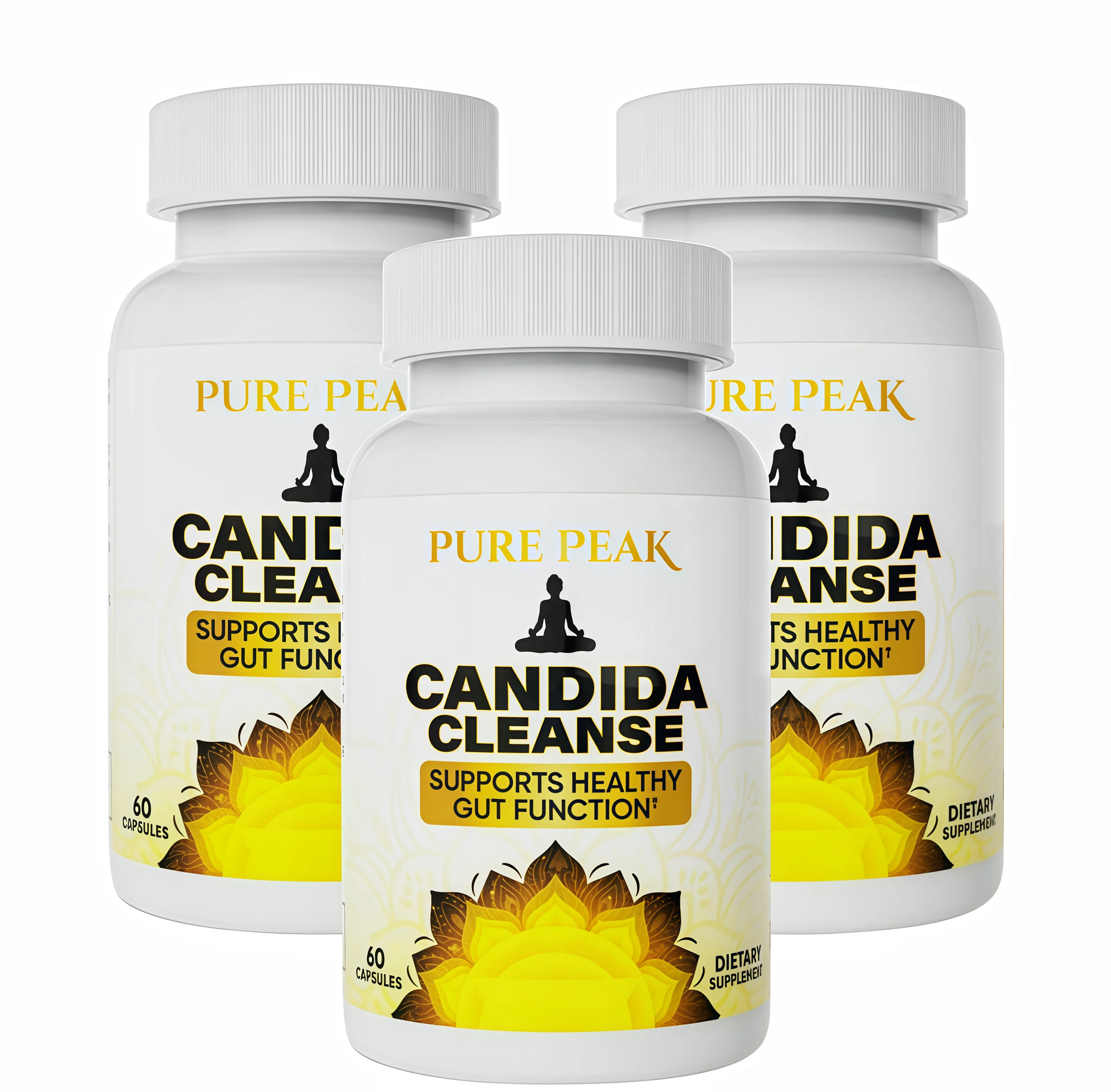 3 Botte Pure Peak Candida Cleanse Supplement -GS Supports Healthy Gut Function & Intestinal Balance, with Oregano, Caprylic Acid, LactoSpore Probiotics, Wormwood, Black Walnut - 60 Capsules