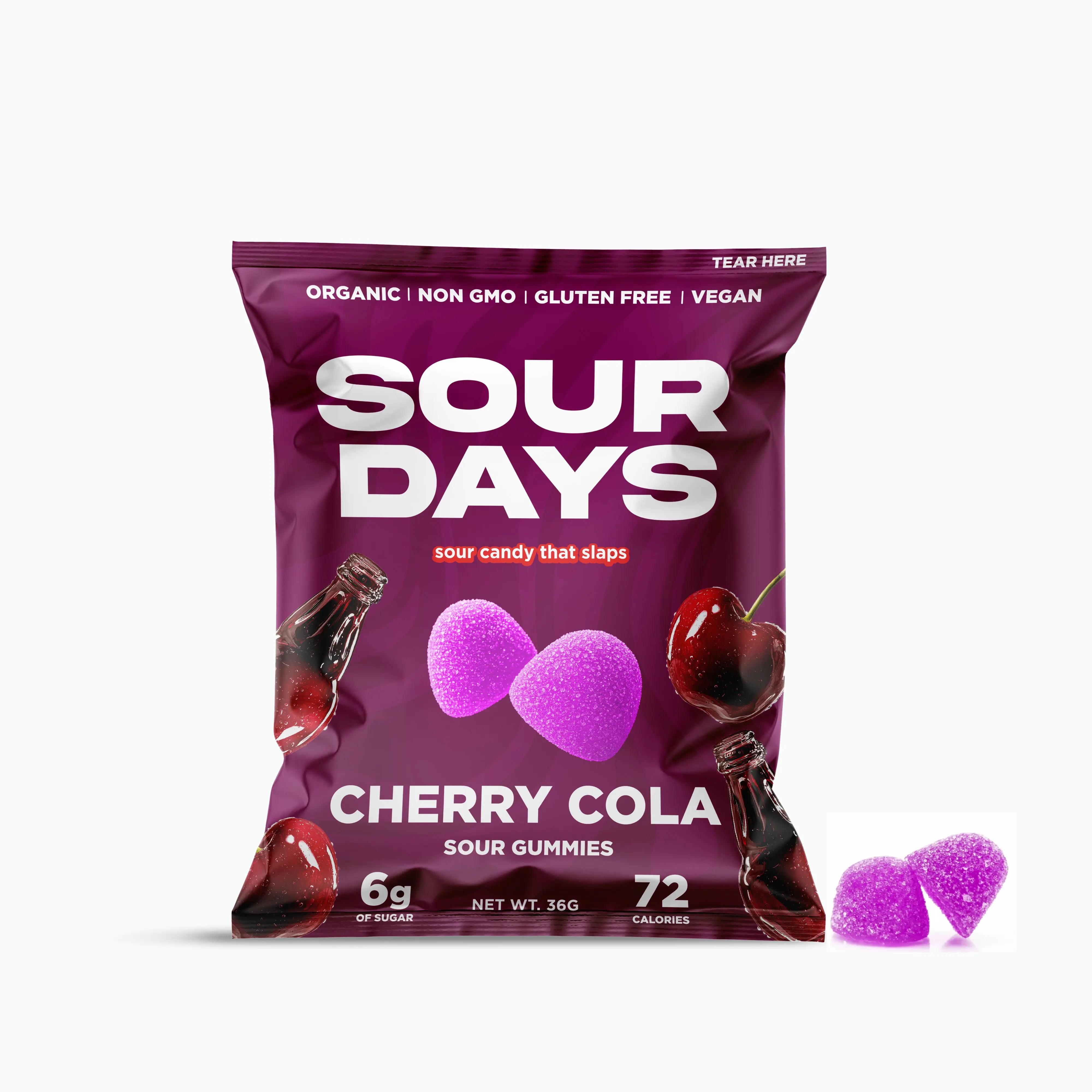 6 Pack Sour Days Organic Sour Cherry Cola Gummies