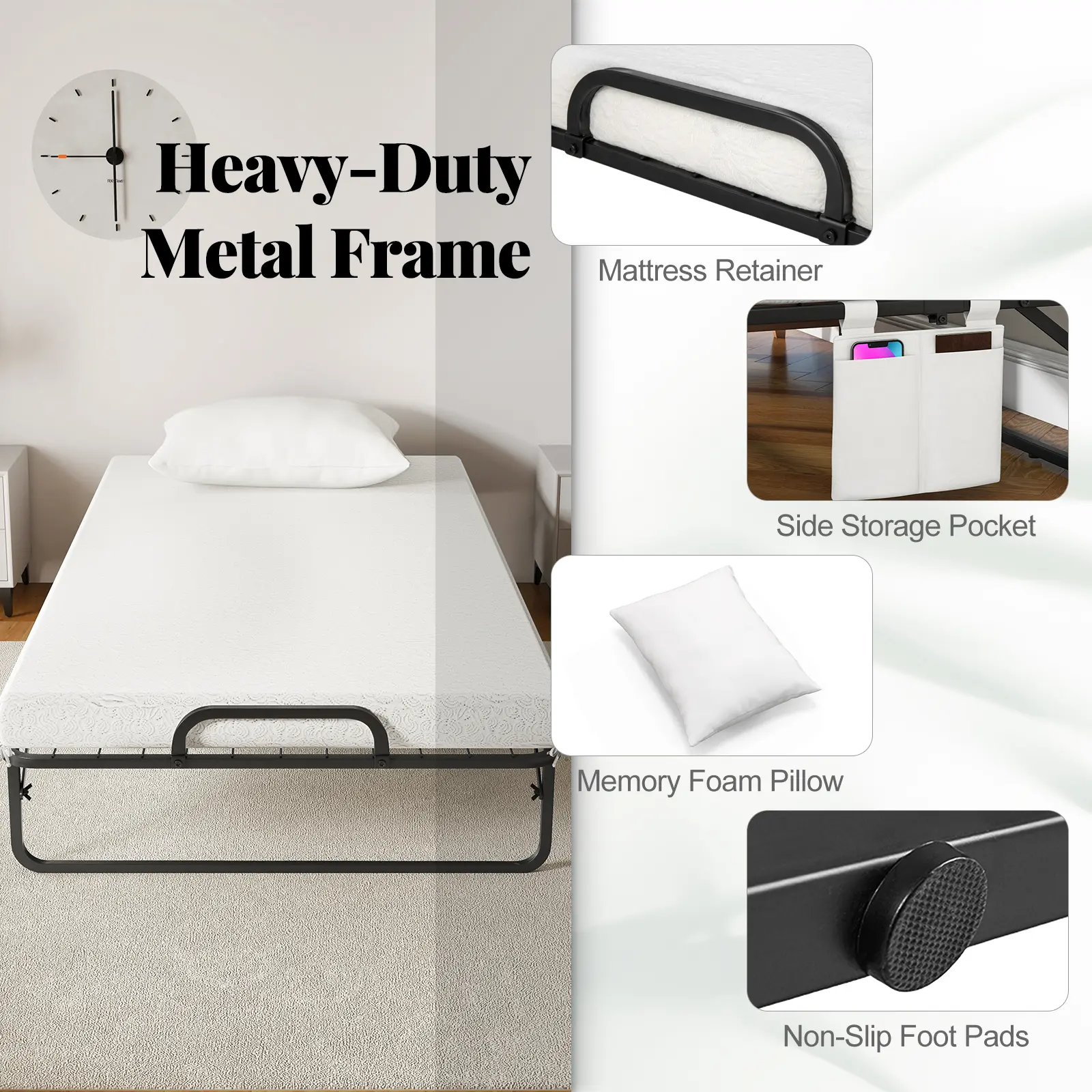 COSTWAY - Twin Folding Bed with 4-Inch Memory Foam Mattress and Pillow for Ultimate Comfort