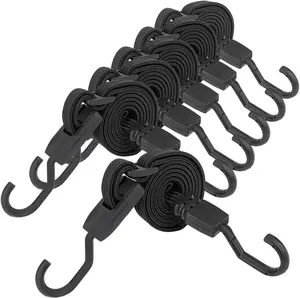 "ONE DAY ONLY" 6 Pack Flat Adjustable Bungee Cords with Hooks 48 Inch Bungee Cords with Hooks, Rubber Bungee Straps for Outdoor, Camping, Tarps