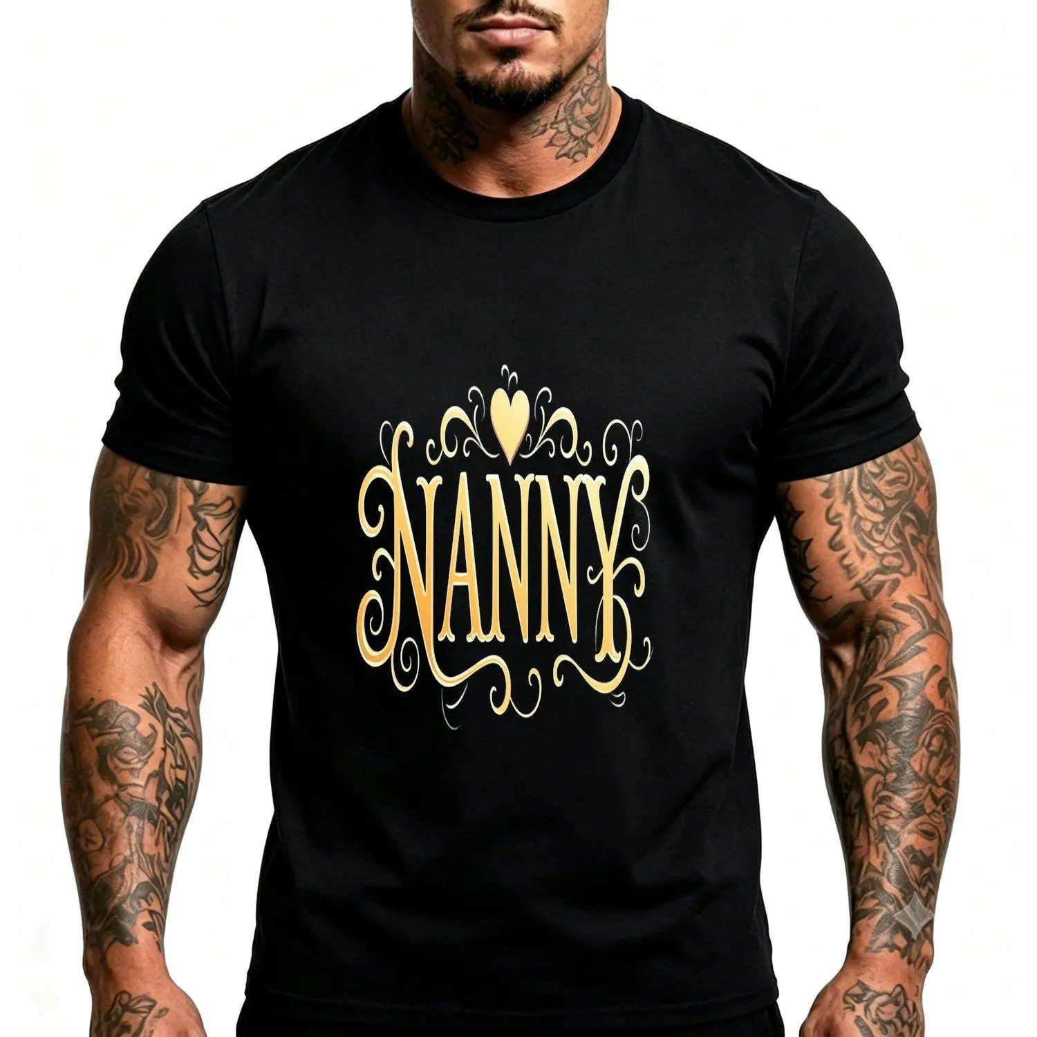 Plus Size Breathable Summer Shirt with Black Golden nanny Text Design for Men Casual Machine Washable Comfortable T Shirt for caregivers Moms