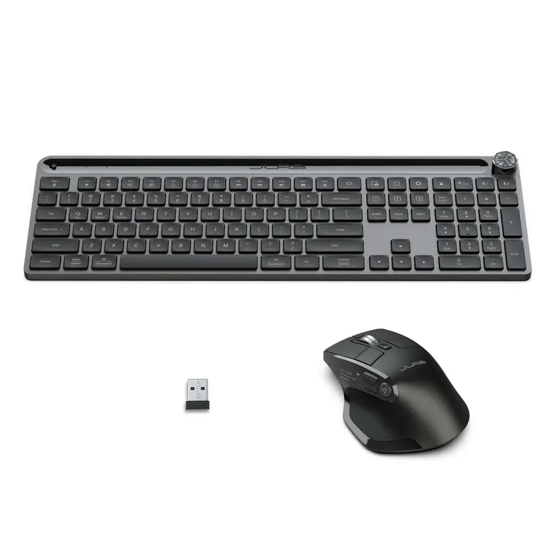 JLab Epic Wireless Keyboard & Mouse Set: Minimalist & Modern, Bluetooth/USB, Multi-Device, Illuminated Keys, Media Knob, Rechargeable 6-Month Battery, Customize