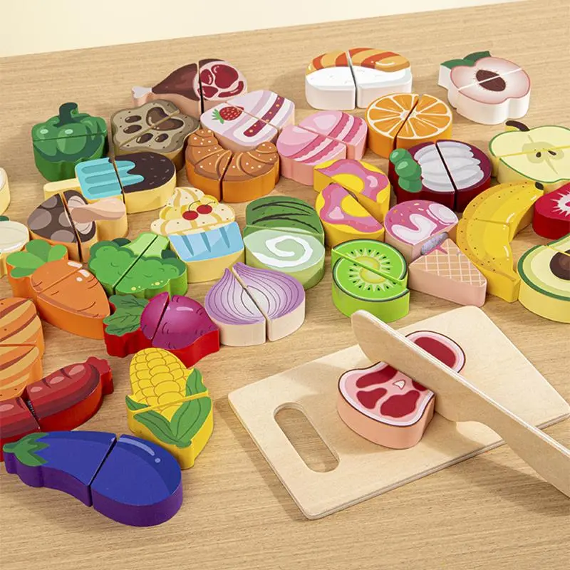 Wooden Food Cutting Toy, Simulation Kitchen Pretend Toy, Educational