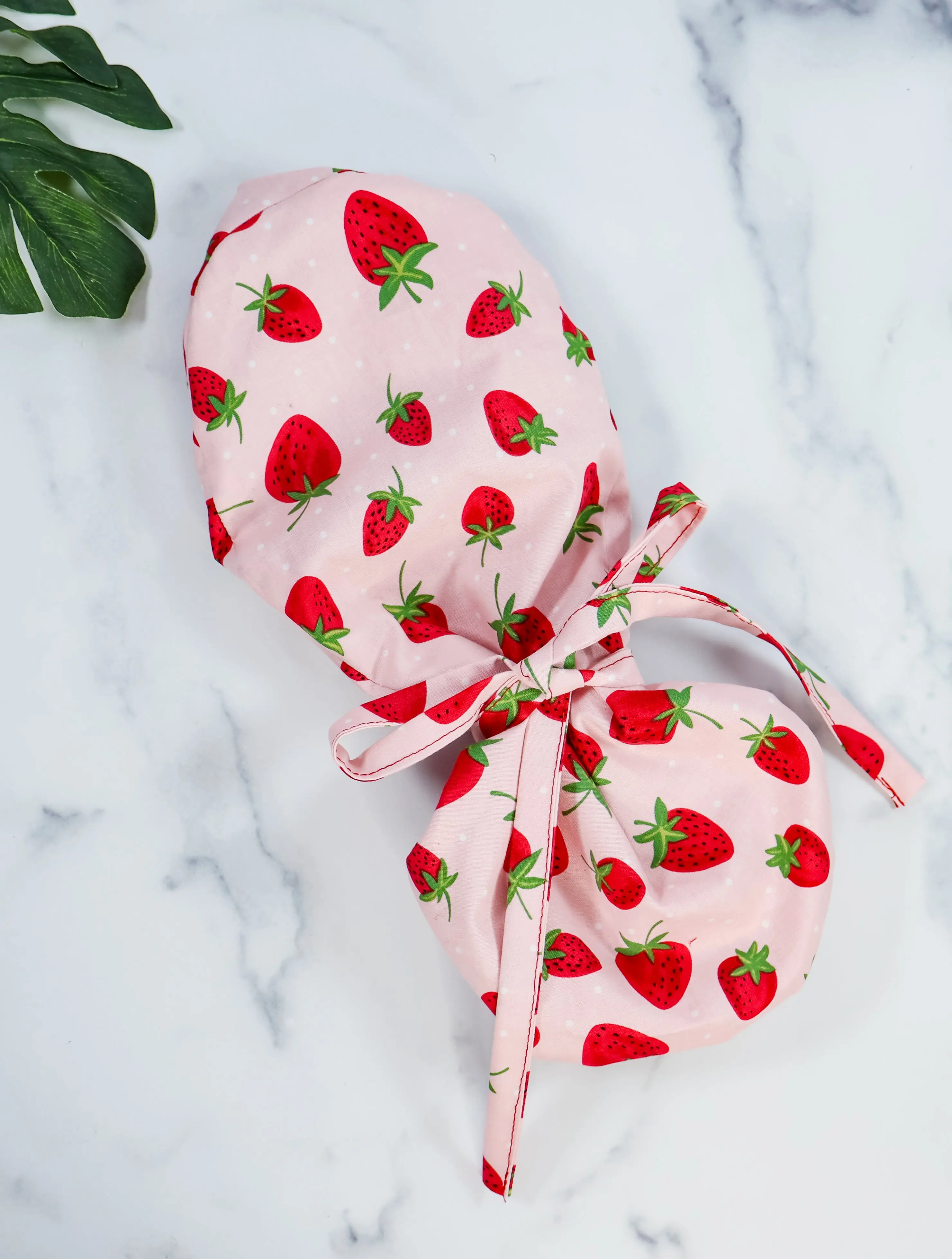 Strawberry Pink Ponytail Scrub Cap