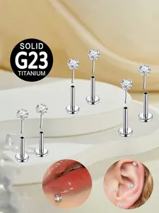 2pcs G23 Titanium Alloy Earrings, Cz Tragus Labret Medusa Madonna Piercing, Cartilage Helix Studs, 6-8mm, 16g, Fashion Jewelry Set
