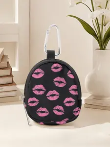 Lips Pattern Printed Mini Wallet, Stylish Wallet, Lightweight Zipper Coin Purse with Hook Clip, Earphone Key Bag for Men Women Valentine's Day