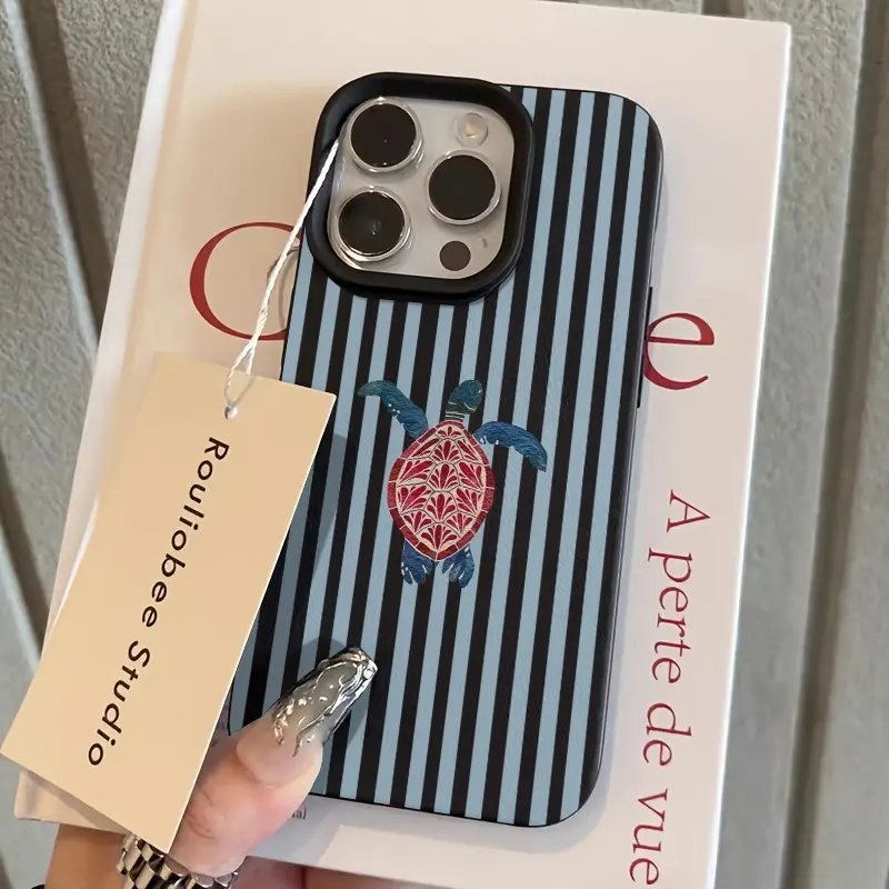 Striped Turtle Pattern Smartphone Case - Textured Soft Bezel Protector Cover for iPhone 7,8 Plus,XS,XR,12,13,14,15,16,16E,17,Air 11,Pro Max - Cellphone Handheld Accessory Casing