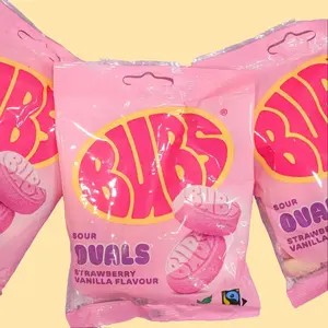 Sukar Goody Strawberry Vanilla Sour Ovals Sweet Tangy & Chewy Swedish Candy 90g Pack 36 Ovals