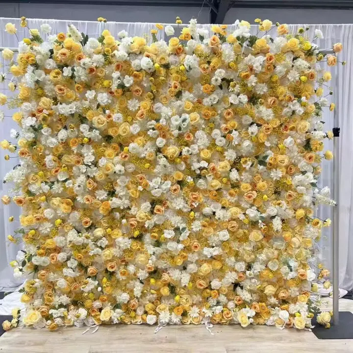 Amanda Yellow Floral Wall 8'x8' Fabric Flower Wall Decor from China for Home Decoration No Stand Included