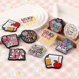 Teacher Theme Acrylic Resin Flat Back Charms, No-Hole Multi-Color DIY Craft Supplies for Badge Reels, Phone Stands, Hair Clips, DIY Jewelry Accessories