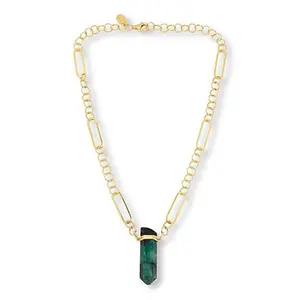 Rarities 18" Gold-Plated Raw Emerald Obelisk Drop Necklace