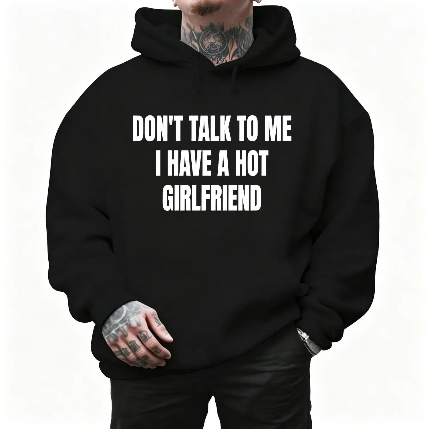 Men's Sports Hoodie Don't Talk To Me I Have A Hot Girlfriend Funny Relationship Hoodie Sarcastic Boyfriend Hoodie Bold Graphic Quote Hoodie Funny Gift For Boyfriend Couples Humor Novelty Hoodie