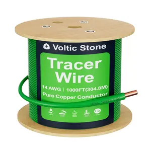 Voltic Stone 14 AWG Green Sewer Line Tracer Wire, True Gauge 100% Solid Copper Direct Burial Underground Locating Cable, 30/600V Rated, HDPE Jacket, Corrosion-Resistant for Drain & Septic Systems