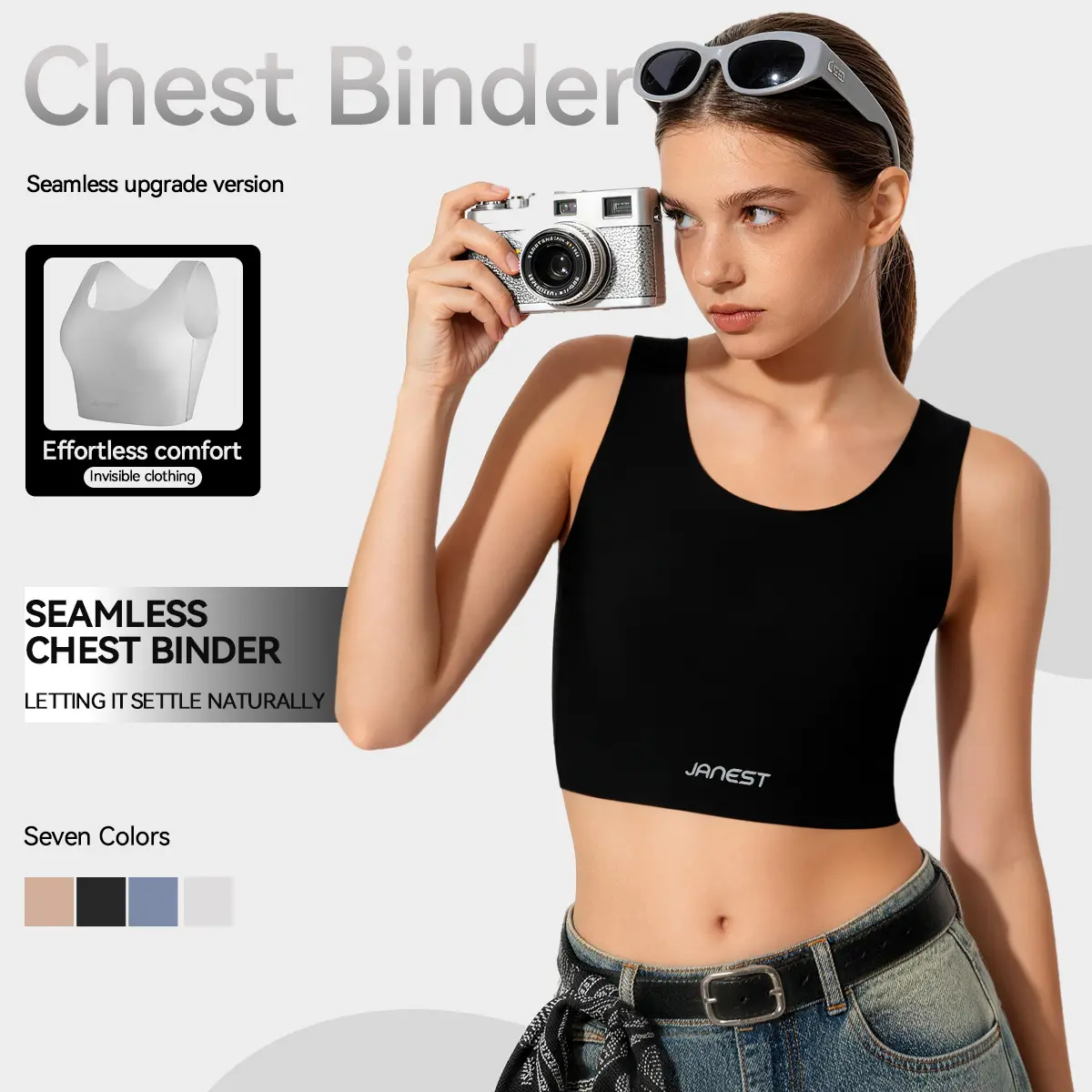 JANEST Seamless Padded Bra Super Flat Minimizer Bra Breathable Comfortable Daily Woman Wireless Bralette Underwear Outdoor Cloth Sports Bra - Activewear Sportswear Top For Yoga