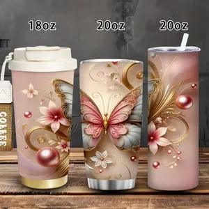 1pc 18oz/20oz Elegant Butterfly and Pearls Tumbler with Lid and Straw, Winter Insulated Travel Mug, Gift for Women Men, Ideal for Valentine’s Day, Easter, Birthday Gift, Iced/Hot Coffee Cup