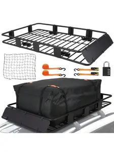 Roof Rack Carrier Basket, 64" X 39" X 6" Universal 200 Lb Heavy Duty Roof Rack With 1 Waterproof Bag, Cargo Net, 2 Pairs Of Tensioners, 1 Lock, Universal Roof Rack For SUV, Truck