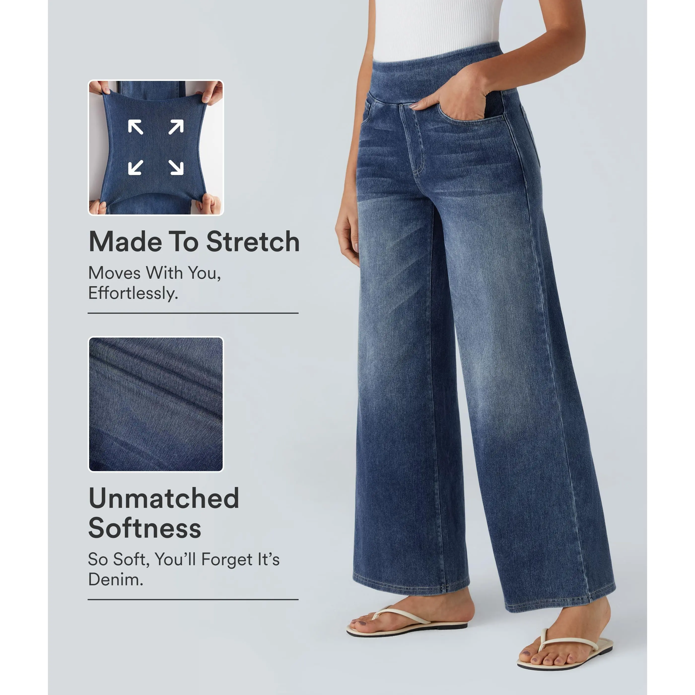 【Creator‘s Pick】Halara Flex High Waisted Pockets Baggy Wide Leg Washed Casual Jeans
