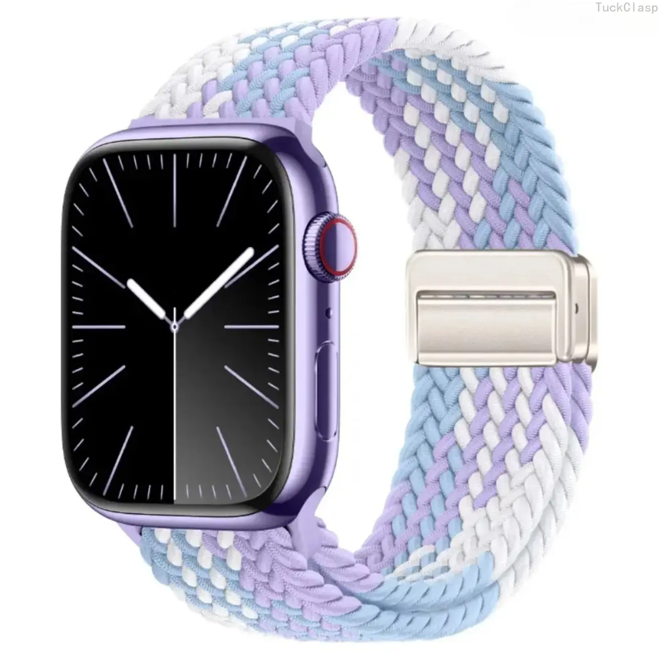 Braided Magnetic Watch Band Compatible with Apple Watch, Stretch Strap with Buckle Compatible with 38–49mm Series and Ultra, Comfortable Durable Elastic Wristband for Everyday Wear